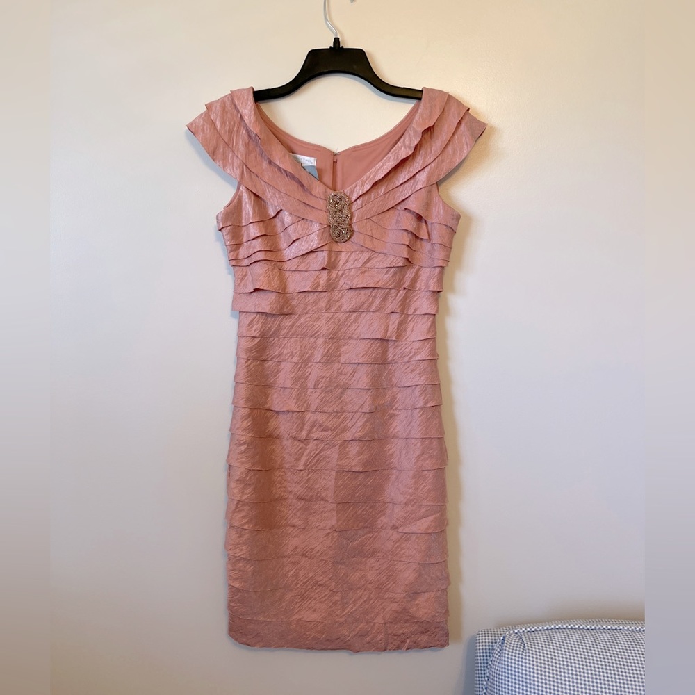 London Times Formal Rose Color Dress Layered Shimmer Size 4 New with Tags Lined